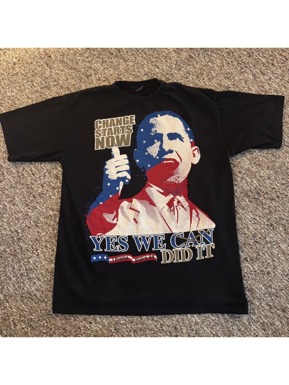 Vtg 2008 Barack Obama “Yes We Did It” Graphic T-Shirt Black Size XL Oversized